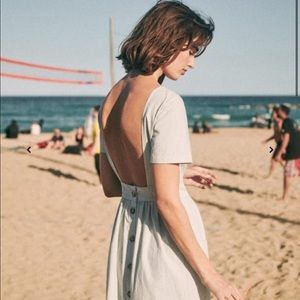 Sezane Odalie Blue and White backless midi dress